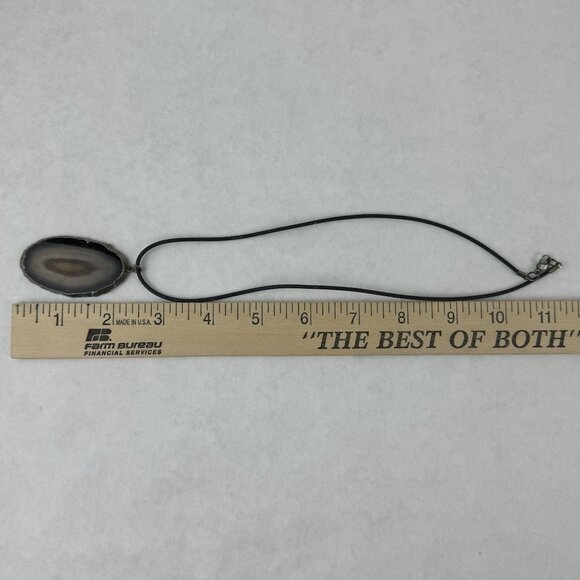 Natural Agate Slice Pendant Necklace With Black Cord Lobster Clasp Artisan 18" - Picture 8 of 10